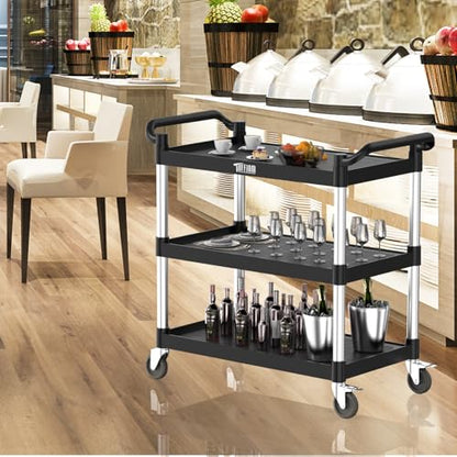 TUFFIOM Plastic Service Utility Cart with Wheels,Heavy Duty 450lbs Capacity, 3-Tier Commercial Rolling, Ideal for Restaurant, Foodservice, Office, Warehouse, Black 39.8''L x 19.1''W x 38.4''H - size: Black 39.8''L x 19.1''W x 38.4''H