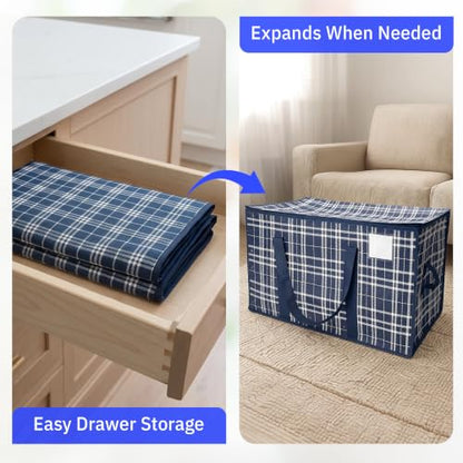 DURASACK Collapsible 26-Gallon Storage Bags, Navy Plaid, Pack of 2 - color: Navy Plaid