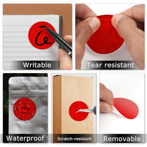 Red Round Stickers 2 Inch Waterproof Vinyl Coding Labels 200 PCS - color: Red