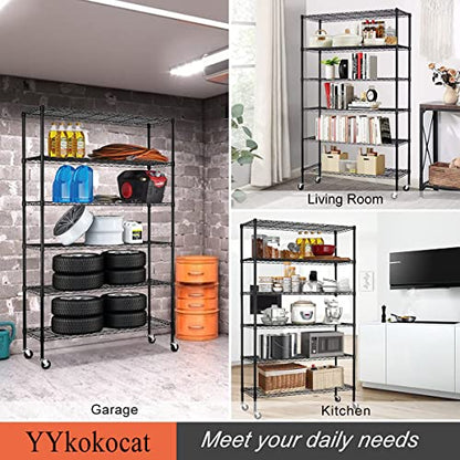 Wire Shelving Unit with Wheels, 6 Tier Adjustable Storage Shelves - color: Black, size: 18"D x 45"W x 82"H