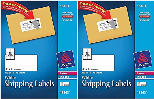 Avery Shipping Labels With TrueBlock Technology for Laser and Inkjet Printers, White, 2 x 4 Inches, 100 Count (2 Pack) - size: 2 Pack (100 Count)