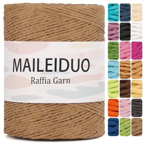 Raffia Yarn for Crochet 2mm X 328 Yards Paper Yarn for Sun Hat Beach Bag - color: G01 Wheat Brown