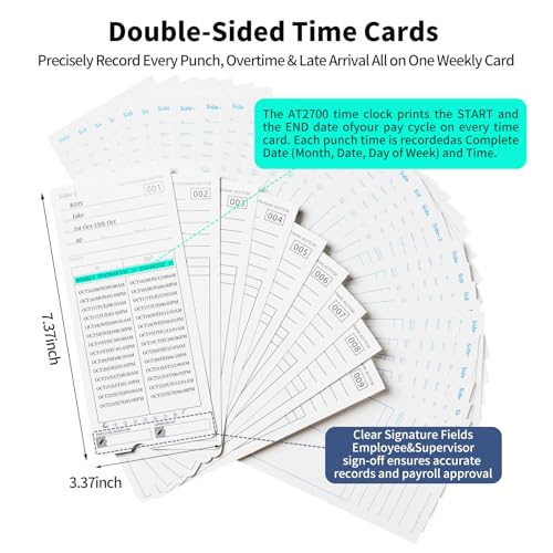 100 AT-2700 Time Cards Compatible with Allied Time USA AT-2700 Time Clock