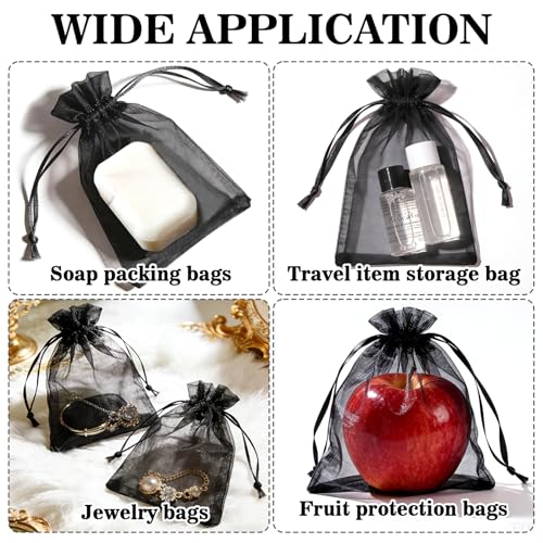 Sukh Black Organza Bags 5"x7" - 100PCS Small Mesh Drawstring Gift Bags - color: Black, size: 100 Count (5 x 7 Inches)