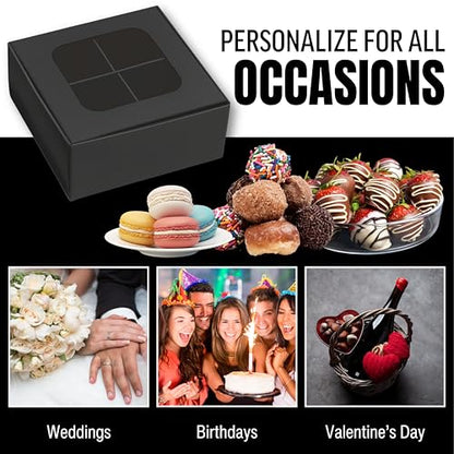 25 pcs Black Mini Truffle Box for 4 Treats with Window and Dividers, Bakery Boxes, 3.5 x 3.5 x 1.57 Inches VERY SMALL Baking Boxes, Square Truffles Box for Gift Giving - color: Black