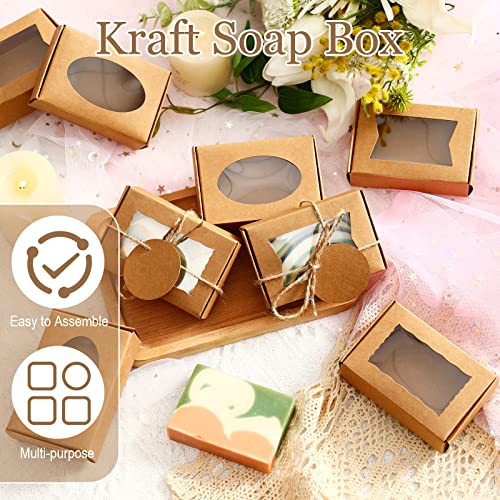 Yexiya 60 Pcs Soap Boxes with Window 3.55"x2.4"x1.2" Gift Set,Kraft Color - color: Kraft Color