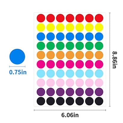 6020 PCS Circle Dot Stickers 3/4" Round Coding Label - color: 6020 Pcs Multicolored