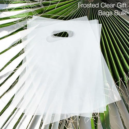 100 Frosted Clear Plastic Bags With Handles 9x12 Merchandise Bags - color: Frosted Clear