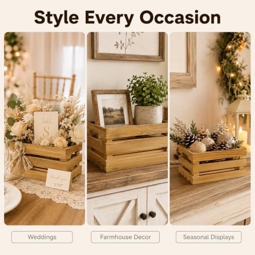 Wooden Crates for Display 6 Pack, Rustic Nesting Wood Crates