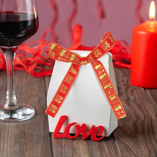 SHINEOFI Wedding Decorative Ribbon 1 Inch Red Double Happiness Chinese Character Ribbon for Wrapping Party Wedding and Festive Packaging