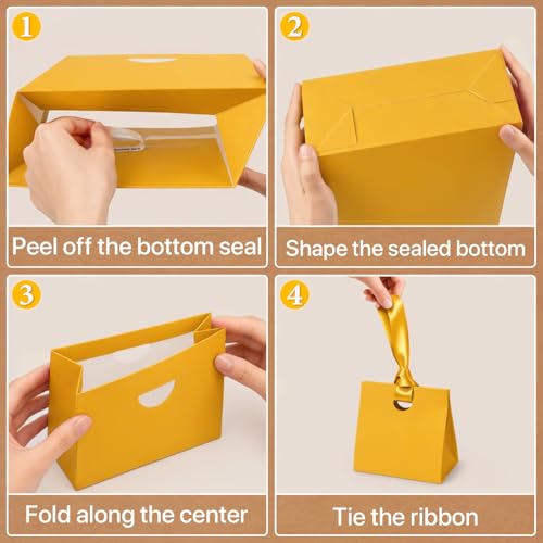 ANZNKU Small Gift Bags with Handles Ribbons 10PCS Yellow Gift Bags for Candy Goodie Jewelry Party Favor, Cute Gifts Wrap Bag for Women Birthday Party Baby Bridal Shower Graduation Wedding 7.9x3.5x7.1 - color: Yellow
