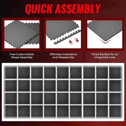 SUPERJARE 0.79'' Extra-Thick 36 Pcs 144 Sq Ft Exercise Equipment Mats - color: Black, size: 36 Tiles (144 Sq Ft)