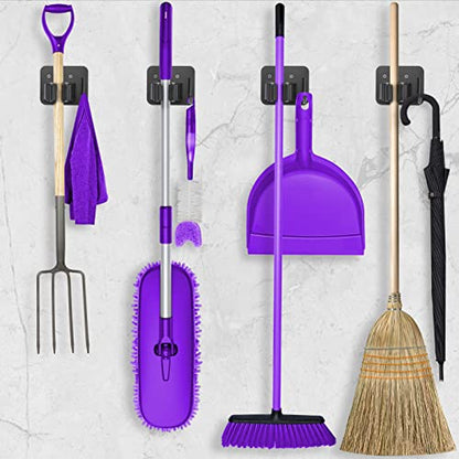 Stainless Steel Broom Holder, Heavy Duty, Rust Resistant, 4 Gripper Positions with 4 Hooks, Black - color: Black
