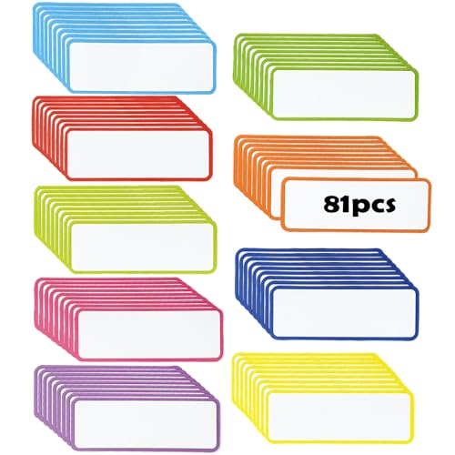 81Pcs Magnetic Dry Erase Labels,3.1x1.2Inch Colorful Name Tags,Reusable Label Stickers for Office,Refrigerator,White Board,Locker Classroom,9 Colors - color: Multicolor