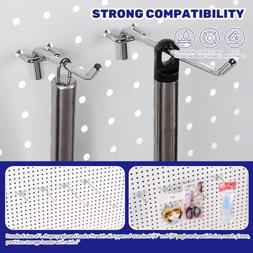 40Pcs 2" 4" 6" 8" Pegboard Display Hooks Assortment Set, Stainless Steel Garage Organization Peg Wall Hook Metal Slatwall Panel Hook Fit 1/8 and 1/4 Inch Pegboard for Retail Shop
