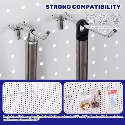 40Pcs 2" 4" 6" 8" Pegboard Display Hooks Assortment Set, Stainless Steel Garage Organization Peg Wall Hook Metal Slatwall Panel Hook Fit 1/8 and 1/4 Inch Pegboard for Retail Shop