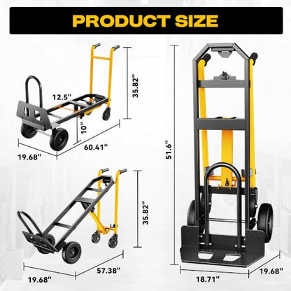 SILVEL 4-in-1 Folding Hand Truck, 1000LBS Heavy Duty Convertible Cart, Moving Dolly Cart with Retractable Handle, 4 Rubber Wheels, Space-Saving for Furniture, Appliances, Warehouse Move,Yellow - color: Yellow