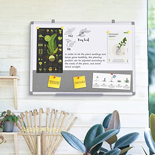 SWANCROWN White Board Bulletin Board Combo, 36 x 24 inches, Aluminum Frame - color: Grey-horizontal, size: 36"W x 24"H