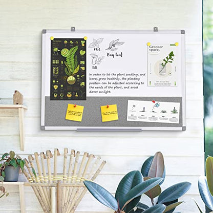 SWANCROWN White Board Bulletin Board Combo, 36 x 24 inches, Aluminum Frame - color: Grey-horizontal, size: 36"W x 24"H