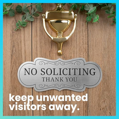 ExcelMark Premium No Soliciting Sign for House - Made in the USA (Large - 3.6"x 9", Brushed Silver with Black Letters) - color: Silver/Black Designer, size: Large