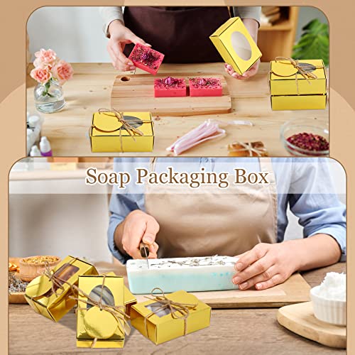 Yexiya 60 Pcs Soap Boxes with Window 3.55"x2.4"x1.2" Gift Set,Gold - color: Gold