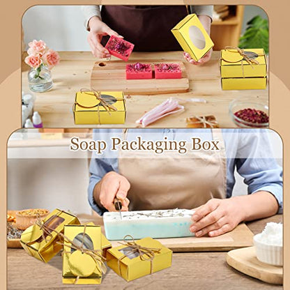 Yexiya 60 Pcs Soap Boxes with Window 3.55"x2.4"x1.2" Gift Set,Gold - color: Gold