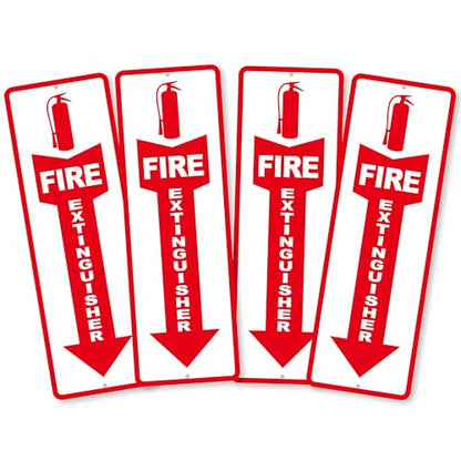 (4 Pack) Fire Extinguisher Signs – Strong Self Adhesive Fire Extinguisher Sign for Business, 12x4 Inch Aluminum Fire Extinguisher Signs Weather Resistant and Easy to Install (White) - color: Fire Extinguisher Signs White