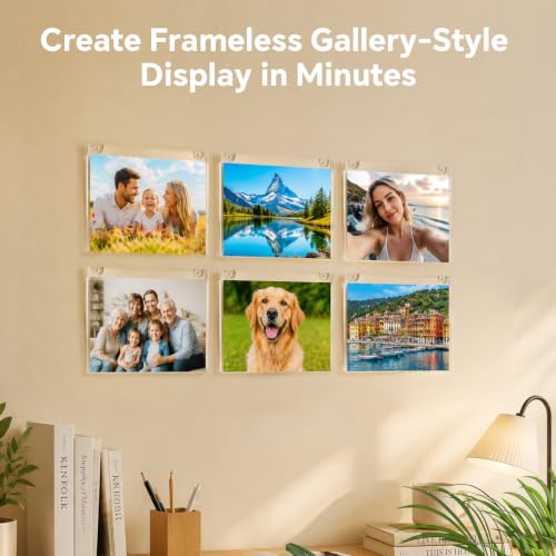 6 Pack 5"x 7" Horizontal Wall Mount Acrylic Sign Holder, Clear Frame with Adhesive Tape & Screws for Store Office Home