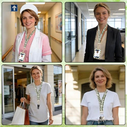 Scrunchie Lanyard/Stretchy Lanyards with ID Holder Checkered Pattern Retractable Lanyard with Badges Keychain Holder, Ideal for Women Teachers Nurse Back to School Birthday Gifts (Green) - color: Green