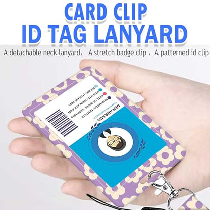 ID Badge Holder with Lanyard,Fashionable Retractable Badge Holders Reels with Lanyards Adjustable, for Women Kids Teacher Nurses Doctor Student(Purple Groovy Flower) - color: Purple Groovy Flower