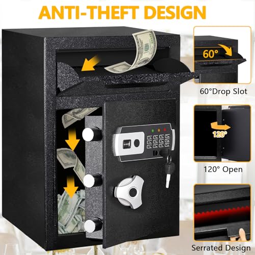 KAER 2.8 Cuft Drop Safe for Small Business Heavy Duty Steel Money Safe with Drop Slot for Cash,Slips,Documents,Depository Cash Safe with Fireproof Bag,Anti-Theft Cash Drop Box for Home/Retail/Office - size: 2.8 Cuft