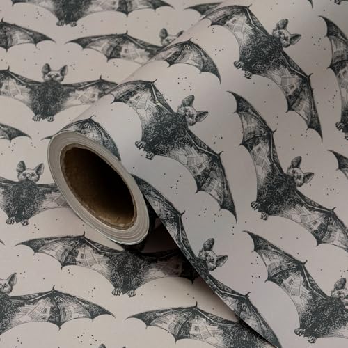 WRAPAHOLIC Bat Halloween Wrapping Paper Roll - Mini Roll - 17 Inch x 16.5 Feet - Black White Gothic Bat Wrapping Paper for Halloween Party, Spooky Gifts, Holiday - color: Halloween Bat