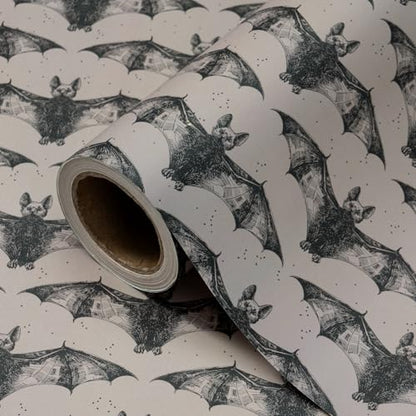 WRAPAHOLIC Bat Halloween Wrapping Paper Roll - Mini Roll - 17 Inch x 16.5 Feet - Black White Gothic Bat Wrapping Paper for Halloween Party, Spooky Gifts, Holiday - color: Halloween Bat