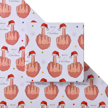 Sikiweiter Funny Christmas Wrapping Paper Roll- 17" x 16.5 Feet - Middle Finger Santa Hat Funny Christmas Gift Wrap for Men Women(Christmas) - color: Funny Christmas