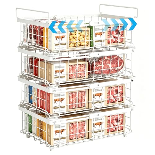 4 Pack Expandable Freezer Organizer Bins, Stackable Chest Freezer Basket - color: White, size: 4 Packs