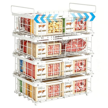4 Pack Expandable Freezer Organizer Bins, Stackable Chest Freezer Basket - color: White, size: 4 Packs