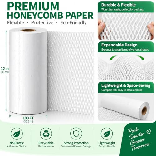 White Honeycomb Packing Paper, 12" x 100 ft, Gift Wrapping Paper - color: White, size: 12 Inch x 100 Feet