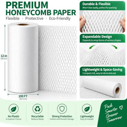 White Honeycomb Packing Paper, 12" x 100 ft, Gift Wrapping Paper - color: White, size: 12 Inch x 100 Feet