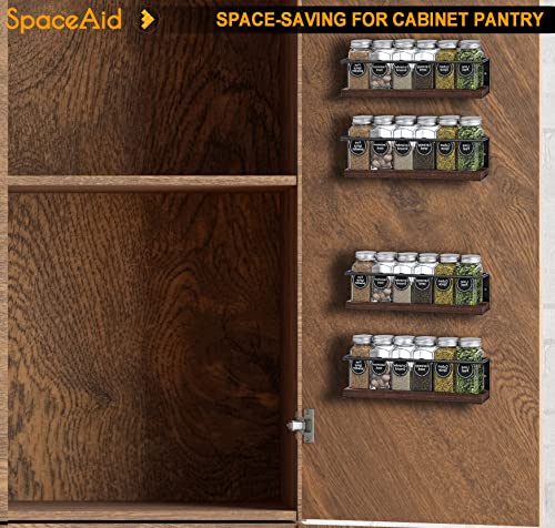 SpaceAid Spice Rack with 24 Spice Jars, 386 Spice Labels, Chalk Marker and Funnel, Wood Hanging Seasoning Shelf for Cabinet Door or Wall Mount (4 Pack) - style: Racks with Jars