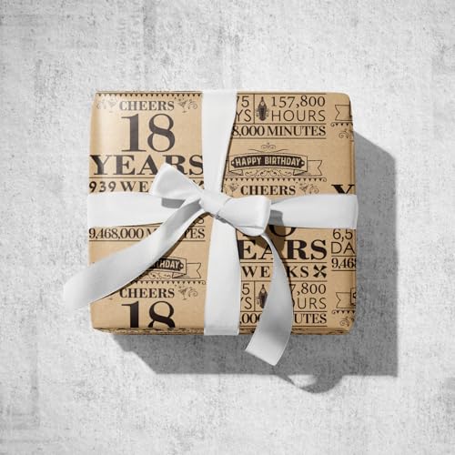 RUSPEPA 18th Birthday Wrapping Paper Roll, Black Design, 17" x 16.4 ft, Perfect for Birthdays & Parties - color: 18th Birthday