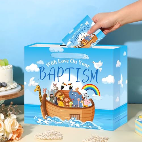 Neptniopllab Large Baptism Gift Bags for Boys,Blue Religious Christian Birthday Gift Bag with Greeting Card and Tissue Paper for Baby Boy First Communions Baptism Christenings (Baptism) - color: Baptism