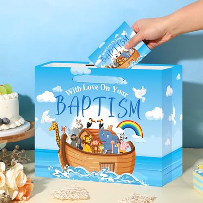 Neptniopllab Large Baptism Gift Bags for Boys,Blue Religious Christian Birthday Gift Bag with Greeting Card and Tissue Paper for Baby Boy First Communions Baptism Christenings (Baptism) - color: Baptism