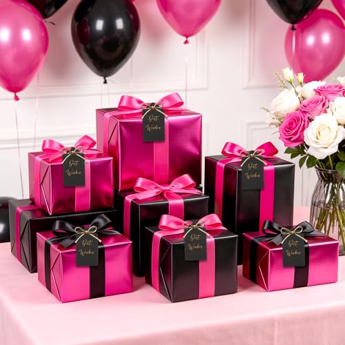 CORNER LACE Rose Red Black Gift Metallic Shiny Foil Wrapping Paper Set 240" - color: Rose Red & Black