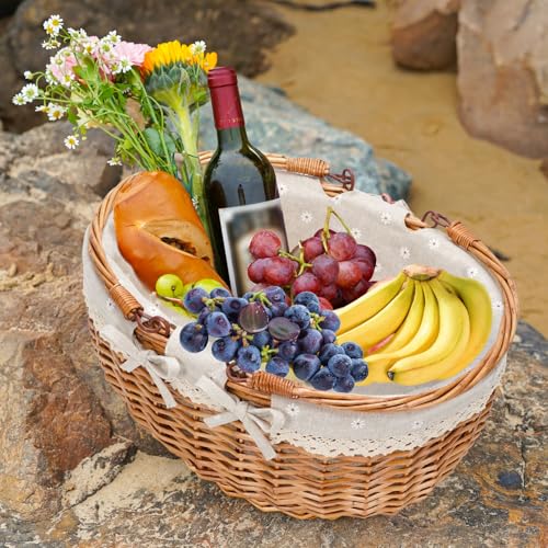 Good GAIN Wicker Picnic Basket w/Fold Handles,Willow Empty Baskets,Cream - color: White