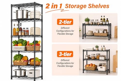 GRANNY SAYS 6-Tier Narrow Storage Shelves for Small Spaces, 15.8" W Metal Shelving Unit, Adjustable Storage Rack, Freestanding Shelf for Pantry, Garage, Closet, Office, Black - size: 15.8"W x 63"H x 11.8"D