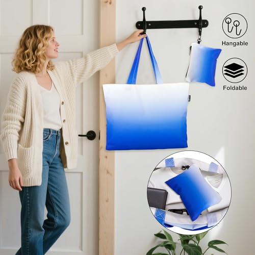 HOLYLUCK Tote Bag with a Detachable Small Bag, Foldable Reusable Grocery Bags 20L Shopping Bag - color: Gradient Blue