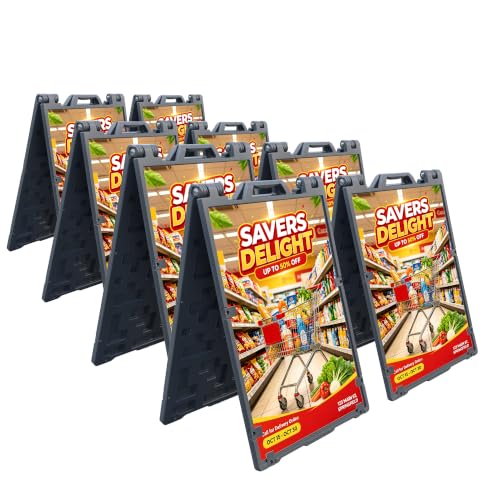 24"x36" Double-Sided A-Frame Sign Board – Heavy Duty Outdoor Sandwich Board with Sand Fill Holes, Portable Folding Weatherproof Poster Frame for Sidewalk & Street Advertising (8 Pack) - size: 24"x36" 8 Pack
