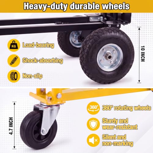 1000 LBS Heavy Duty Steel Hand Truck, 4-in-1 Convertible Dolly Cart - color: Yellow
