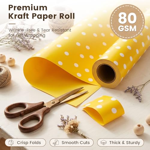 VGOODALL Yellow Reversible Wrapping Paper Roll, 17 inch X 33 Feet - color: Yellow,White