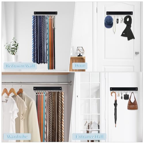 Tie Rack Belt Hanger Wall Mounted Tie Organizer Black 1 Pack - color: Black